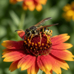Deutsche Wespe (Vespula germanica) 1 Deutsche Wespe sitzt auf einer Blüte