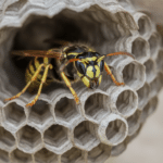 Gemeine Wespe (Vespula vulgaris) – Erkennungsmerkmale, Verhalten & Nesttyp 2 Die gemeine Wespe an ihrem Nest.