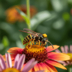 Gemeine Wespe (Vespula vulgaris) – Erkennungsmerkmale, Verhalten & Nesttyp 1 Die gemeine Wespe auf einer Blüte.
