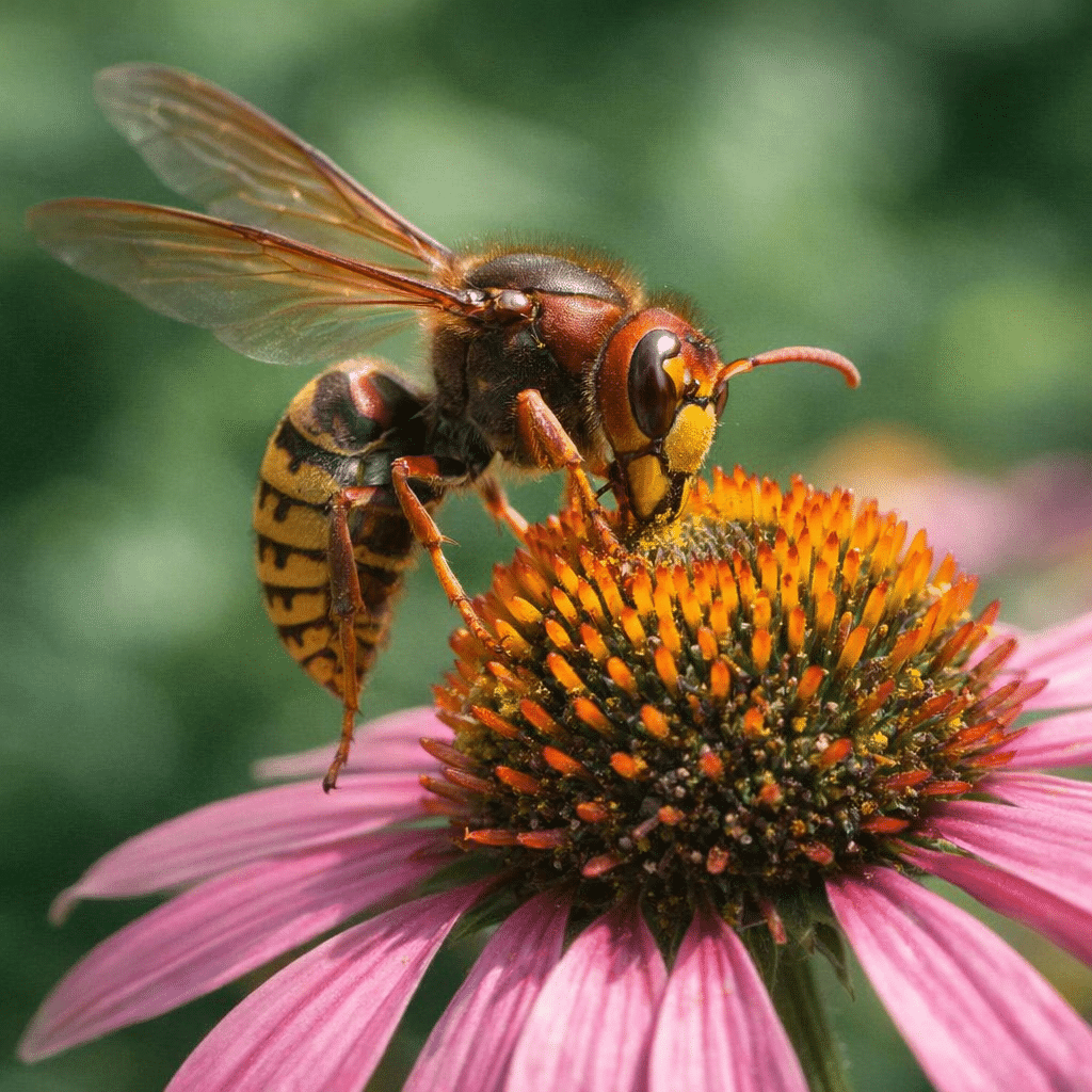 Europäische Hornisse an der Blüte