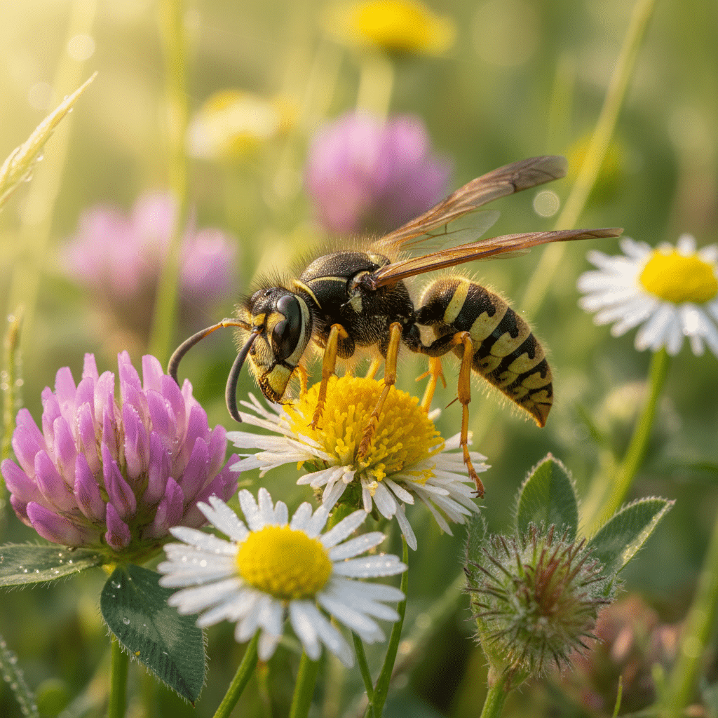 Norwegische Wespe bestubt eine blhende Pflanze a 3
